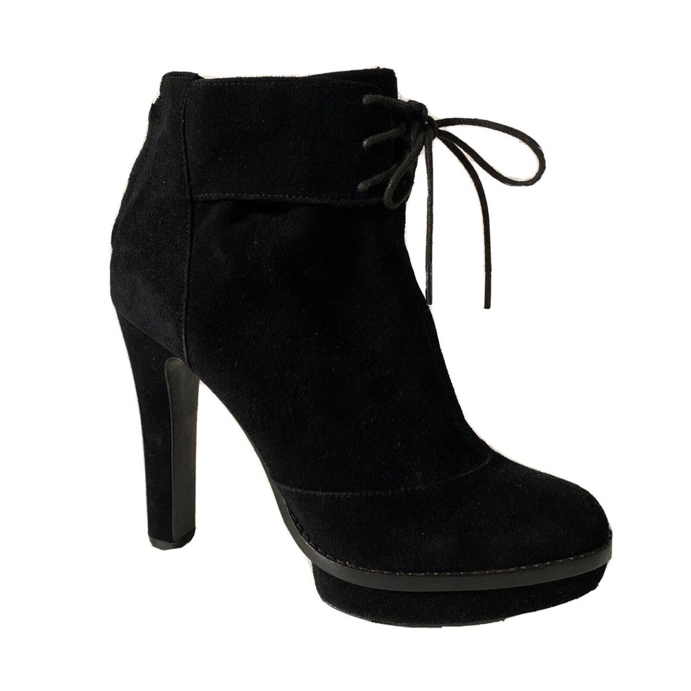 Elizabeth and James Mercy Black Suede Ankle Boot Bootie Platform Lace Up…